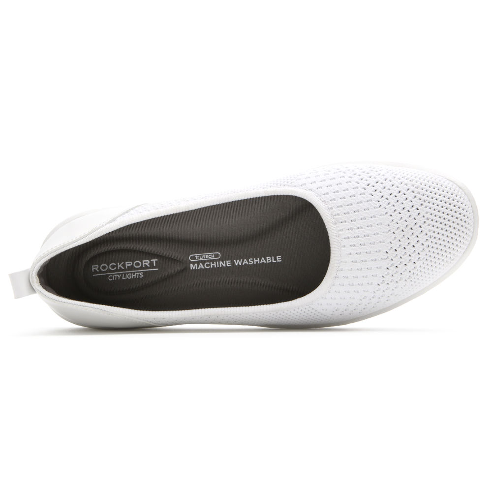 Slip-Ons Rockport Mujer Mexico - Ayva Washable Knit Ballet Blancos - BLKMP1859